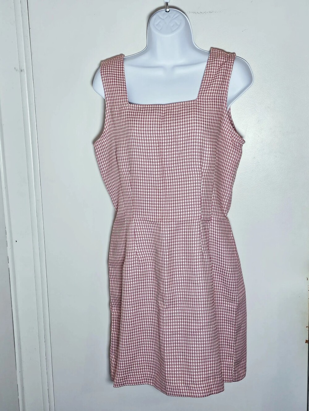 Vintage 90s La Belle Fashions Pink Gingham Jacquard Mini Dress S